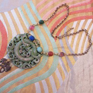 Original design pendant necklace vintage pieces jade semi-precious stones dragon